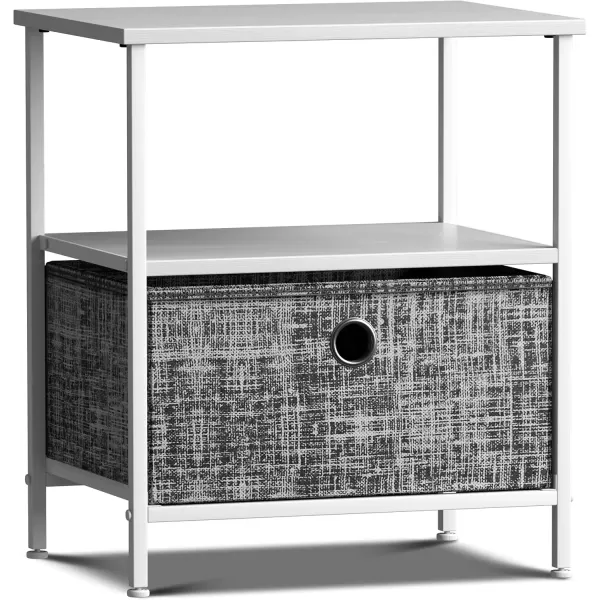 imageSorbus Nightstand 2Drawer Shelf Storage  Bedside Furniture ampamp End Table Chest Dresser with Steel Frame Wood Top ampamp Easy Pull Fabric Bins for Home Bedroom Closets Bathroom Office ampamp College DormGrayWhite