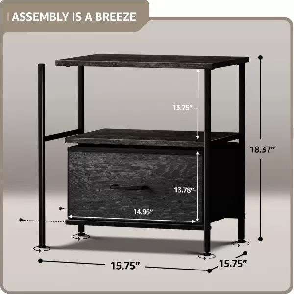 imageSorbus Nightstand 2Drawer Shelf Storage  Bedside Furniture ampamp End Table Chest Dresser with Steel Frame Wood Top ampamp Easy Pull Fabric Bins for Home Bedroom Closets Bathroom Office ampamp College DormGray Wood