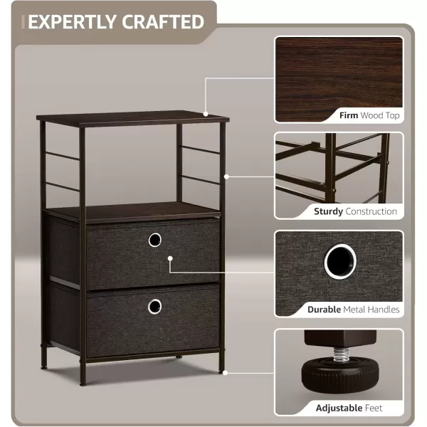imageSorbus Nightstand 2Drawer Shelf Storage  Bedside Furniture ampamp End Table Chest Dresser with Steel Frame Wood Top ampamp Easy Pull Fabric Bins for Home Bedroom Closets Bathroom Office ampamp College DormBrown