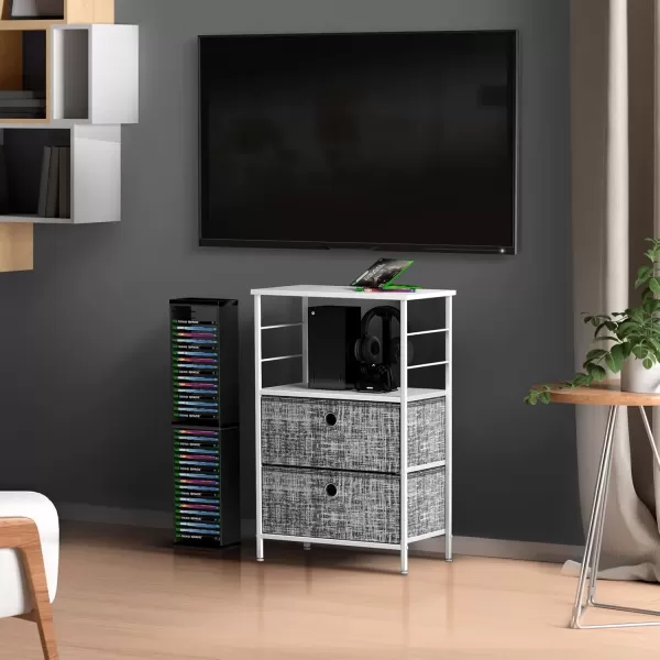 imageSorbus Nightstand 2Drawer Shelf Storage  Bedside Furniture ampamp End Table Chest Dresser with Steel Frame Wood Top ampamp Easy Pull Fabric Bins for Home Bedroom Closets Bathroom Office ampamp College DormGrayWhite