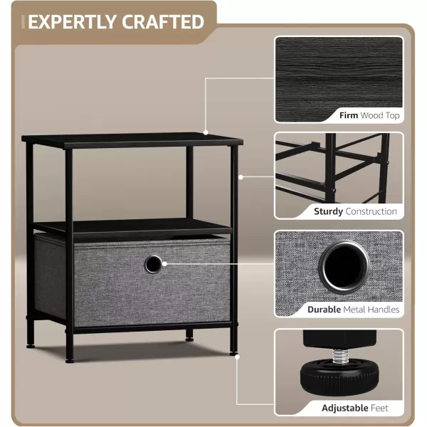 imageSorbus Nightstand 2Drawer Shelf Storage  Bedside Furniture ampamp End Table Chest Dresser with Steel Frame Wood Top ampamp Easy Pull Fabric Bins for Home Bedroom Closets Bathroom Office ampamp College DormBlackCharcoal