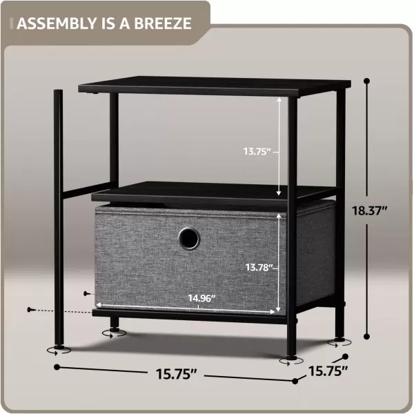 imageSorbus Nightstand 2Drawer Shelf Storage  Bedside Furniture ampamp End Table Chest Dresser with Steel Frame Wood Top ampamp Easy Pull Fabric Bins for Home Bedroom Closets Bathroom Office ampamp College DormBlackCharcoal