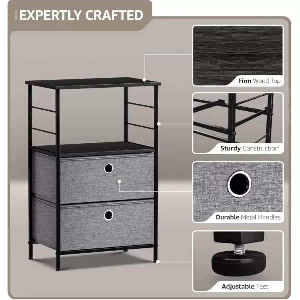 imageSorbus Nightstand 2Drawer Shelf Storage  Bedside Furniture ampamp End Table Chest Dresser with Steel Frame Wood Top ampamp Easy Pull Fabric Bins for Home Bedroom Closets Bathroom Office ampamp College DormBlackCharcoal