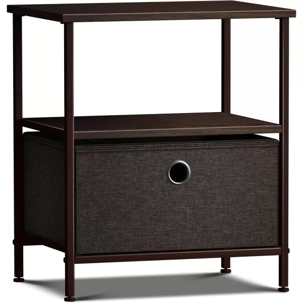 imageSorbus Nightstand 2Drawer Shelf Storage  Bedside Furniture ampamp End Table Chest Dresser with Steel Frame Wood Top ampamp Easy Pull Fabric Bins for Home Bedroom Closets Bathroom Office ampamp College DormBrown
