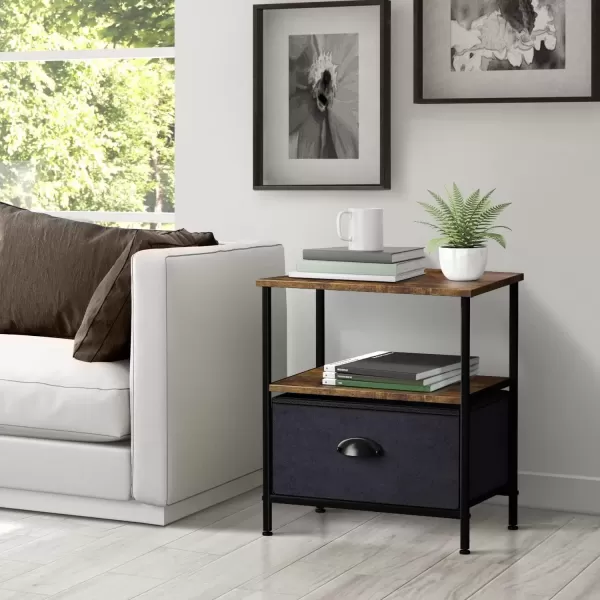 imageSorbus Nightstand 2Drawer Shelf Storage  Bedside Furniture ampamp End Table Chest Dresser with Steel Frame Wood Top ampamp Easy Pull Fabric Bins for Home Bedroom Closets Bathroom Office ampamp College DormRustic Wood