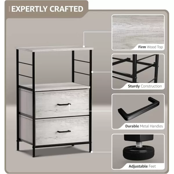 imageSorbus Nightstand 2Drawer Shelf Storage  Bedside Furniture ampamp End Table Chest Dresser with Steel Frame Wood Top ampamp Easy Pull Fabric Bins for Home Bedroom Closets Bathroom Office ampamp College DormGreige
