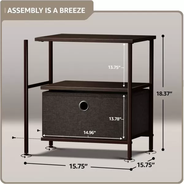 imageSorbus Nightstand 2Drawer Shelf Storage  Bedside Furniture ampamp End Table Chest Dresser with Steel Frame Wood Top ampamp Easy Pull Fabric Bins for Home Bedroom Closets Bathroom Office ampamp College DormBrown