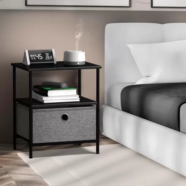 imageSorbus Nightstand 2Drawer Shelf Storage  Bedside Furniture ampamp End Table Chest Dresser with Steel Frame Wood Top ampamp Easy Pull Fabric Bins for Home Bedroom Closets Bathroom Office ampamp College DormBlackCharcoal