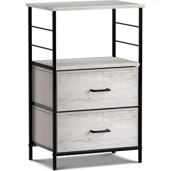 imageSorbus Nightstand 2Drawer Shelf Storage  Bedside Furniture ampamp End Table Chest Dresser with Steel Frame Wood Top ampamp Easy Pull Fabric Bins for Home Bedroom Closets Bathroom Office ampamp College DormGreige