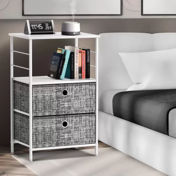 imageSorbus Nightstand 2Drawer Shelf Storage  Bedside Furniture ampamp End Table Chest Dresser with Steel Frame Wood Top ampamp Easy Pull Fabric Bins for Home Bedroom Closets Bathroom Office ampamp College DormGrayWhite