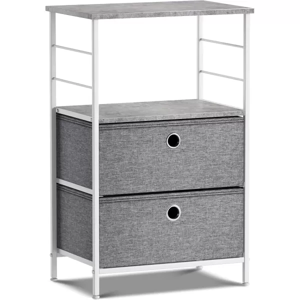 imageSorbus Nightstand 2Drawer Shelf Storage  Bedside Furniture ampamp End Table Chest Dresser with Steel Frame Wood Top ampamp Easy Pull Fabric Bins for Home Bedroom Closets Bathroom Office ampamp College DormGrey
