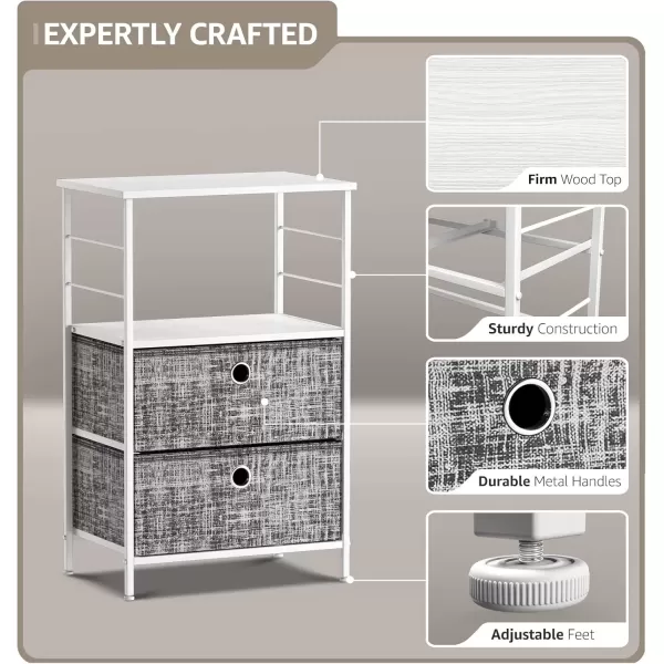 imageSorbus Nightstand 2Drawer Shelf Storage  Bedside Furniture ampamp End Table Chest Dresser with Steel Frame Wood Top ampamp Easy Pull Fabric Bins for Home Bedroom Closets Bathroom Office ampamp College DormGrayWhite