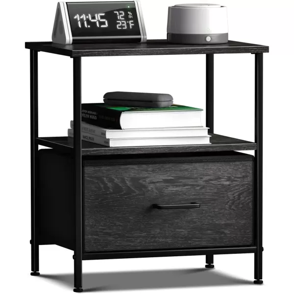 imageSorbus Nightstand 2Drawer Shelf Storage  Bedside Furniture ampamp End Table Chest Dresser with Steel Frame Wood Top ampamp Easy Pull Fabric Bins for Home Bedroom Closets Bathroom Office ampamp College DormGray Wood