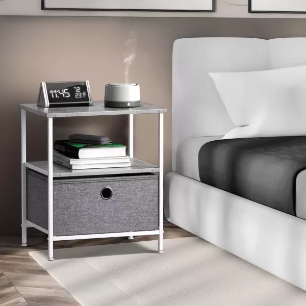 imageSorbus Nightstand 2Drawer Shelf Storage  Bedside Furniture ampamp End Table Chest Dresser with Steel Frame Wood Top ampamp Easy Pull Fabric Bins for Home Bedroom Closets Bathroom Office ampamp College DormGrey