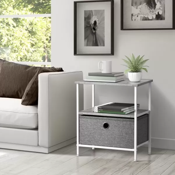 imageSorbus Nightstand 2Drawer Shelf Storage  Bedside Furniture ampamp End Table Chest Dresser with Steel Frame Wood Top ampamp Easy Pull Fabric Bins for Home Bedroom Closets Bathroom Office ampamp College DormGrey