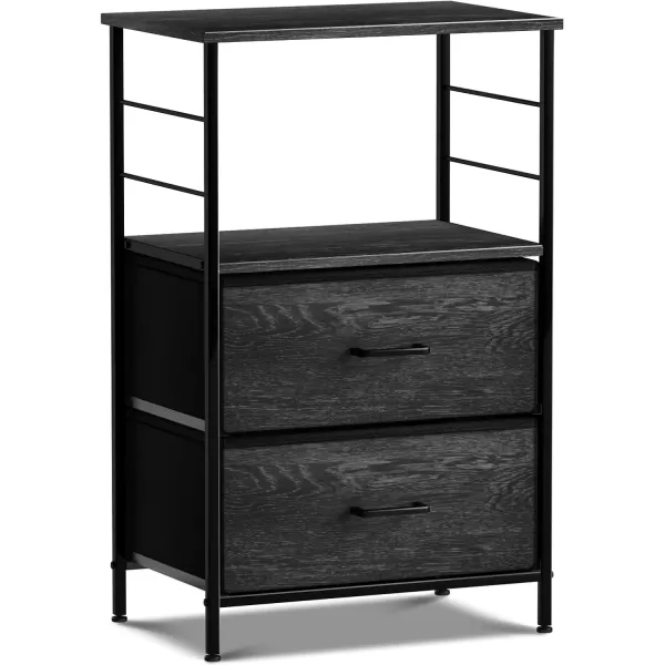 imageSorbus Nightstand 2Drawer Shelf Storage  Bedside Furniture ampamp End Table Chest Dresser with Steel Frame Wood Top ampamp Easy Pull Fabric Bins for Home Bedroom Closets Bathroom Office ampamp College DormGray Wood