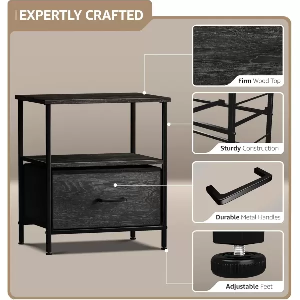 imageSorbus Nightstand 2Drawer Shelf Storage  Bedside Furniture ampamp End Table Chest Dresser with Steel Frame Wood Top ampamp Easy Pull Fabric Bins for Home Bedroom Closets Bathroom Office ampamp College DormGray Wood
