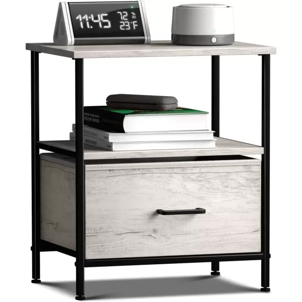 imageSorbus Nightstand 2Drawer Shelf Storage  Bedside Furniture ampamp End Table Chest Dresser with Steel Frame Wood Top ampamp Easy Pull Fabric Bins for Home Bedroom Closets Bathroom Office ampamp College DormGreige