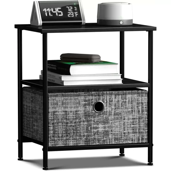 imageSorbus Nightstand 2Drawer Shelf Storage  Bedside Furniture ampamp End Table Chest Dresser with Steel Frame Wood Top ampamp Easy Pull Fabric Bins for Home Bedroom Closets Bathroom Office ampamp College DormGrayBlack