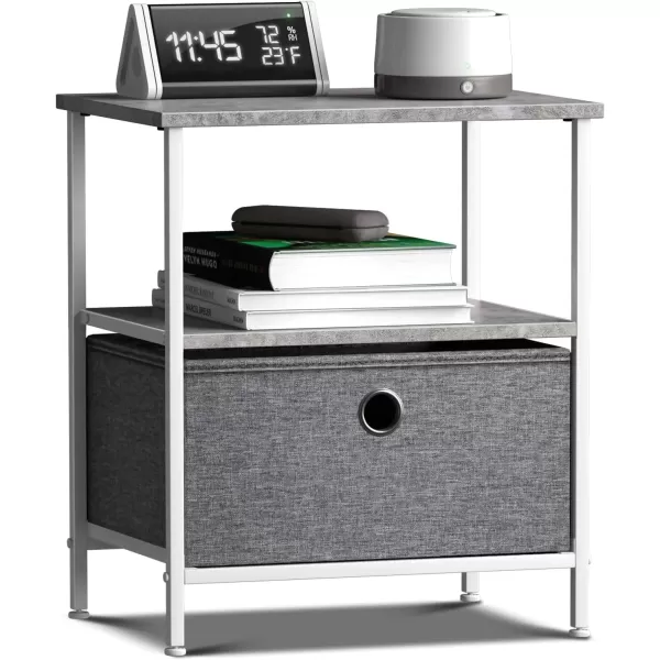 imageSorbus Nightstand 2Drawer Shelf Storage  Bedside Furniture ampamp End Table Chest Dresser with Steel Frame Wood Top ampamp Easy Pull Fabric Bins for Home Bedroom Closets Bathroom Office ampamp College DormGrey