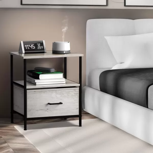 imageSorbus Nightstand 2Drawer Shelf Storage  Bedside Furniture ampamp End Table Chest Dresser with Steel Frame Wood Top ampamp Easy Pull Fabric Bins for Home Bedroom Closets Bathroom Office ampamp College DormGreige