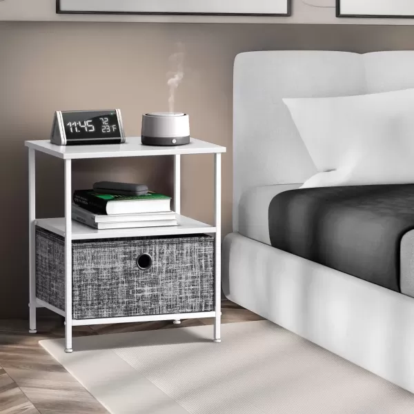 imageSorbus Nightstand 2Drawer Shelf Storage  Bedside Furniture ampamp End Table Chest Dresser with Steel Frame Wood Top ampamp Easy Pull Fabric Bins for Home Bedroom Closets Bathroom Office ampamp College DormGrayWhite