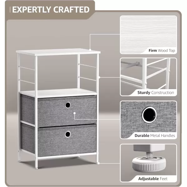 imageSorbus Nightstand 2Drawer Shelf Storage  Bedside Furniture ampamp End Table Chest Dresser with Steel Frame Wood Top ampamp Easy Pull Fabric Bins for Home Bedroom Closets Bathroom Office ampamp College DormWhiteGray