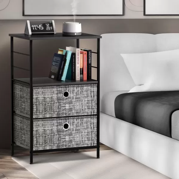 imageSorbus Nightstand 2Drawer Shelf Storage  Bedside Furniture ampamp End Table Chest Dresser with Steel Frame Wood Top ampamp Easy Pull Fabric Bins for Home Bedroom Closets Bathroom Office ampamp College DormGrayBlack