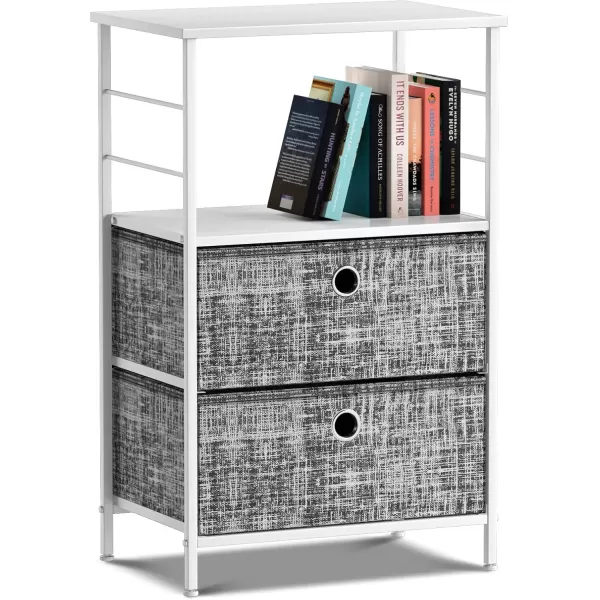 imageSorbus Nightstand 2Drawer Shelf Storage  Bedside Furniture ampamp End Table Chest Dresser with Steel Frame Wood Top ampamp Easy Pull Fabric Bins for Home Bedroom Closets Bathroom Office ampamp College DormGrayWhite