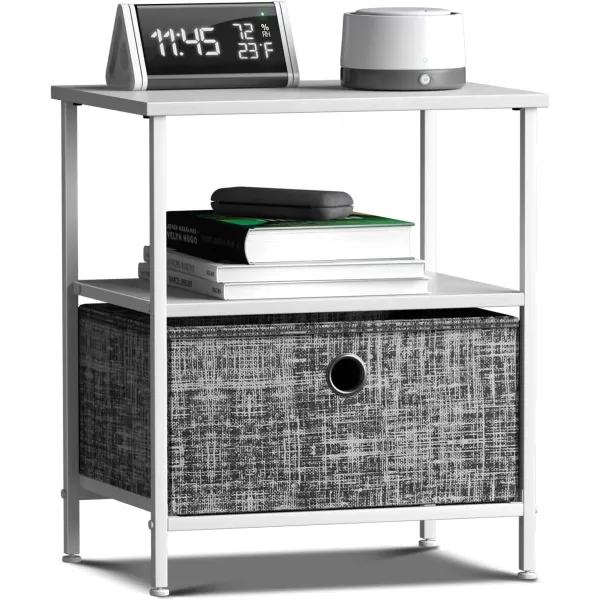 imageSorbus Nightstand 2Drawer Shelf Storage  Bedside Furniture ampamp End Table Chest Dresser with Steel Frame Wood Top ampamp Easy Pull Fabric Bins for Home Bedroom Closets Bathroom Office ampamp College DormGrayWhite
