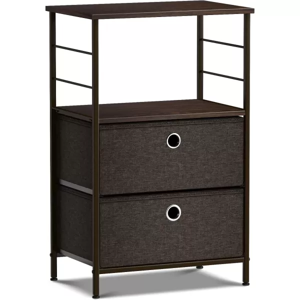 imageSorbus Nightstand 2Drawer Shelf Storage  Bedside Furniture ampamp End Table Chest Dresser with Steel Frame Wood Top ampamp Easy Pull Fabric Bins for Home Bedroom Closets Bathroom Office ampamp College DormBrown
