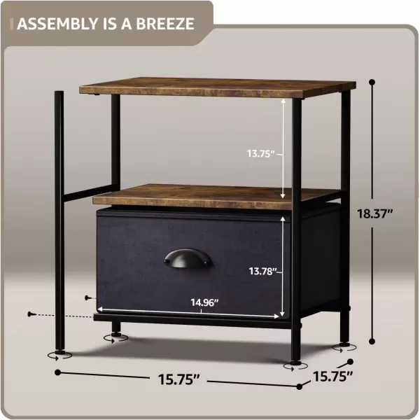 imageSorbus Nightstand 2Drawer Shelf Storage  Bedside Furniture ampamp End Table Chest Dresser with Steel Frame Wood Top ampamp Easy Pull Fabric Bins for Home Bedroom Closets Bathroom Office ampamp College DormRustic Wood