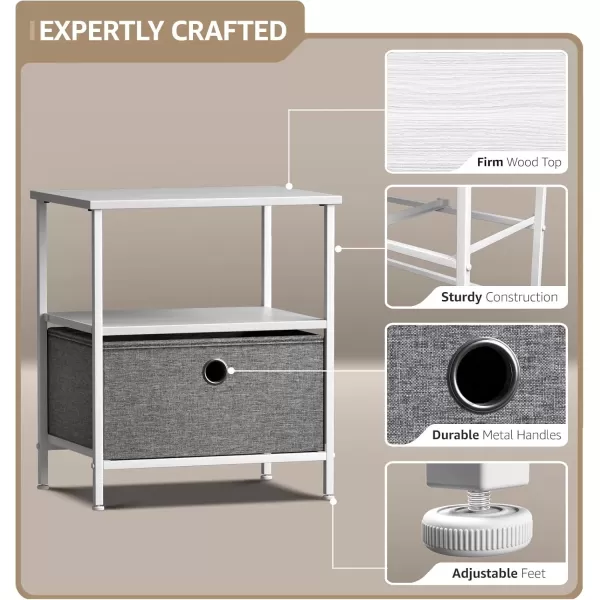 imageSorbus Nightstand 2Drawer Shelf Storage  Bedside Furniture ampamp End Table Chest Dresser with Steel Frame Wood Top ampamp Easy Pull Fabric Bins for Home Bedroom Closets Bathroom Office ampamp College DormWhiteGray
