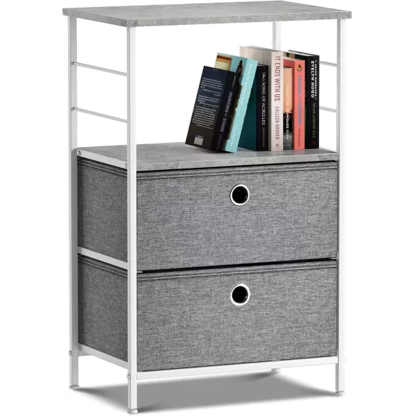 imageSorbus Nightstand 2Drawer Shelf Storage  Bedside Furniture ampamp End Table Chest Dresser with Steel Frame Wood Top ampamp Easy Pull Fabric Bins for Home Bedroom Closets Bathroom Office ampamp College DormGrey