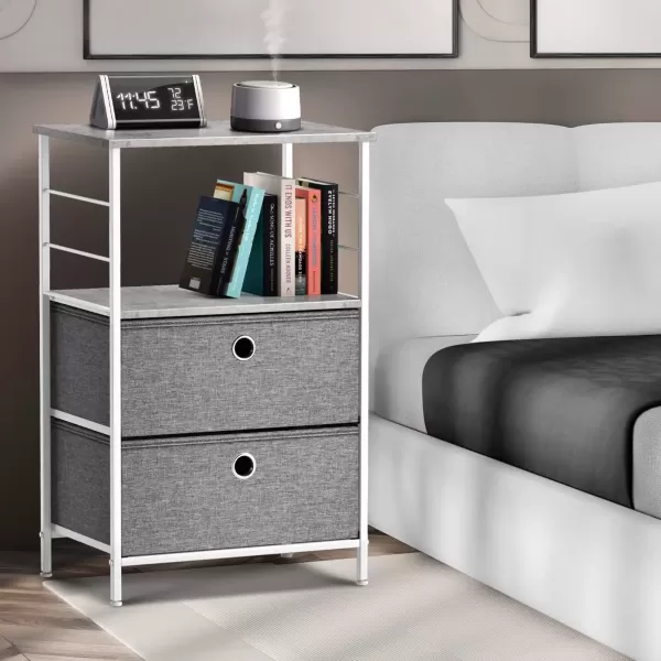 imageSorbus Nightstand 2Drawer Shelf Storage  Bedside Furniture ampamp End Table Chest Dresser with Steel Frame Wood Top ampamp Easy Pull Fabric Bins for Home Bedroom Closets Bathroom Office ampamp College DormGrey