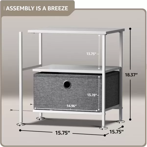 imageSorbus Nightstand 2Drawer Shelf Storage  Bedside Furniture ampamp End Table Chest Dresser with Steel Frame Wood Top ampamp Easy Pull Fabric Bins for Home Bedroom Closets Bathroom Office ampamp College DormWhiteGray