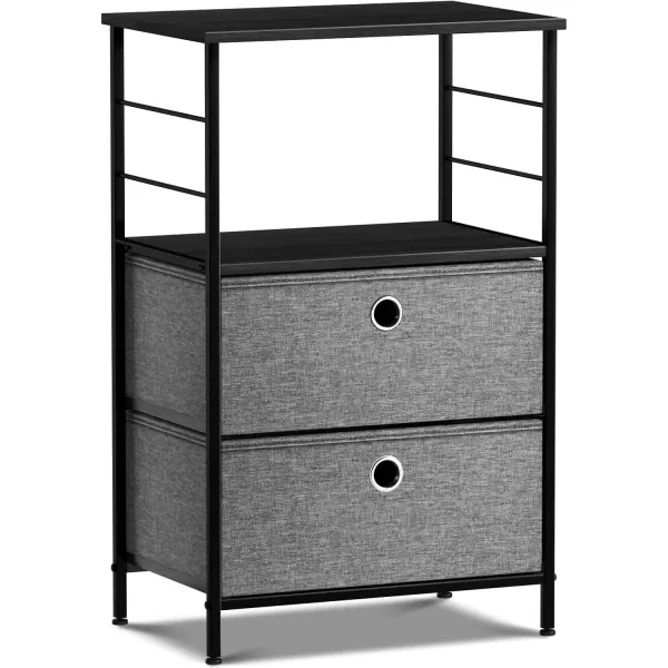 imageSorbus Nightstand 2Drawer Shelf Storage  Bedside Furniture ampamp End Table Chest Dresser with Steel Frame Wood Top ampamp Easy Pull Fabric Bins for Home Bedroom Closets Bathroom Office ampamp College DormBlackCharcoal