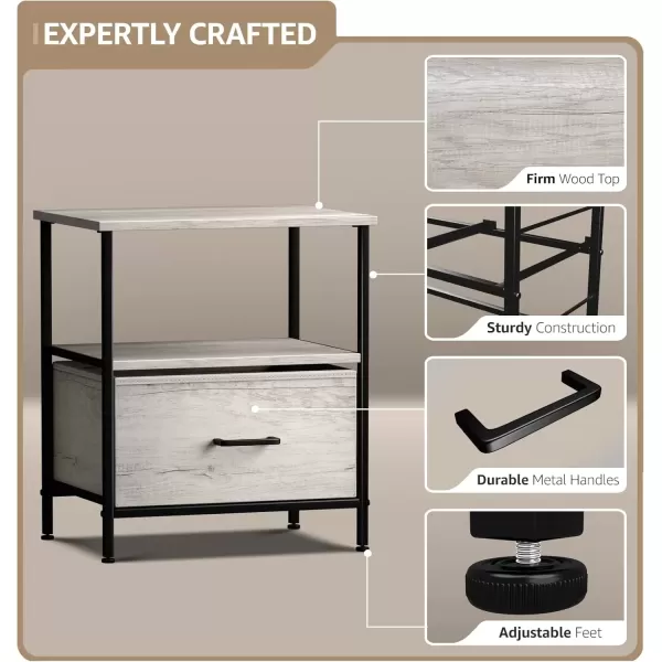 imageSorbus Nightstand 2Drawer Shelf Storage  Bedside Furniture ampamp End Table Chest Dresser with Steel Frame Wood Top ampamp Easy Pull Fabric Bins for Home Bedroom Closets Bathroom Office ampamp College DormGreige