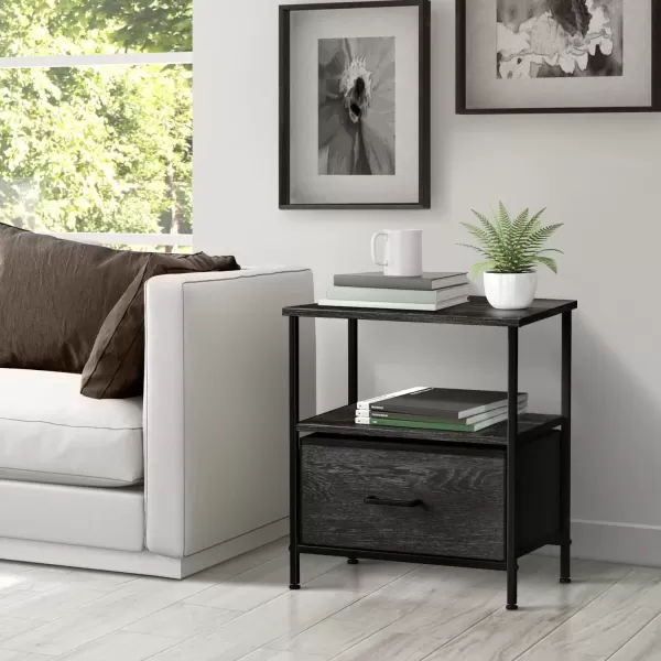 imageSorbus Nightstand 2Drawer Shelf Storage  Bedside Furniture ampamp End Table Chest Dresser with Steel Frame Wood Top ampamp Easy Pull Fabric Bins for Home Bedroom Closets Bathroom Office ampamp College DormGray Wood