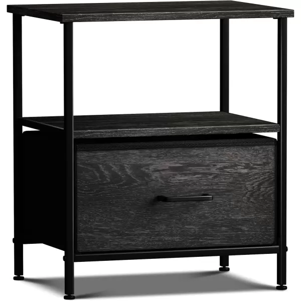imageSorbus Nightstand 2Drawer Shelf Storage  Bedside Furniture ampamp End Table Chest Dresser with Steel Frame Wood Top ampamp Easy Pull Fabric Bins for Home Bedroom Closets Bathroom Office ampamp College DormGray Wood