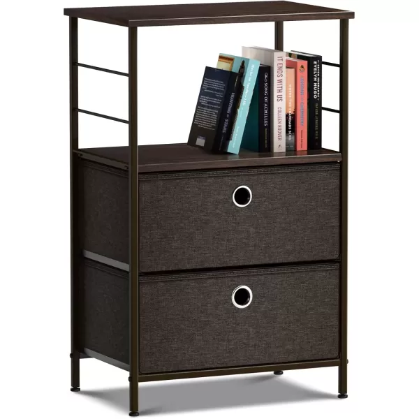 imageSorbus Nightstand 2Drawer Shelf Storage  Bedside Furniture ampamp End Table Chest Dresser with Steel Frame Wood Top ampamp Easy Pull Fabric Bins for Home Bedroom Closets Bathroom Office ampamp College DormBrown