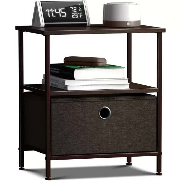 imageSorbus Nightstand 2Drawer Shelf Storage  Bedside Furniture ampamp End Table Chest Dresser with Steel Frame Wood Top ampamp Easy Pull Fabric Bins for Home Bedroom Closets Bathroom Office ampamp College DormBrown