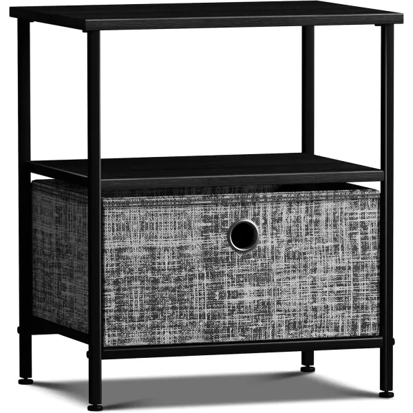 imageSorbus Nightstand 2Drawer Shelf Storage  Bedside Furniture ampamp End Table Chest Dresser with Steel Frame Wood Top ampamp Easy Pull Fabric Bins for Home Bedroom Closets Bathroom Office ampamp College DormGrayBlack