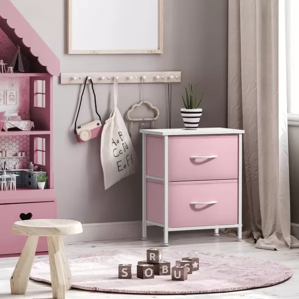imageSorbus Nightstand with 2 Drawers  Kids Bedside Furniture End Table Night Stand  Steel Frame Wood Top ampamp Easy Pull Fabric Bins  Dresser ampamp Chest for Home Bedroom Accessories Office ampamp College DormPink