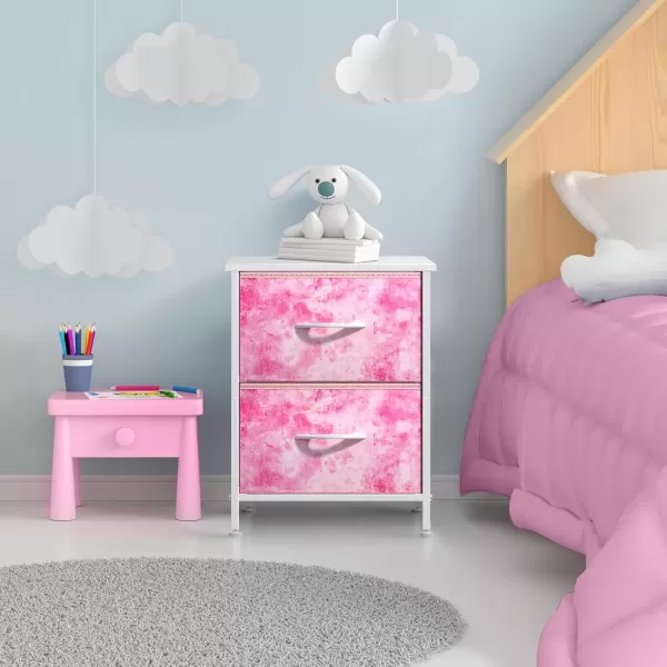 imageSorbus Nightstand with 2 Drawers  Kids Bedside Furniture End Table Night Stand  Steel Frame Wood Top ampamp Easy Pull Fabric Bins  Dresser ampamp Chest for Home Bedroom Accessories Office ampamp College DormPink Tiedye