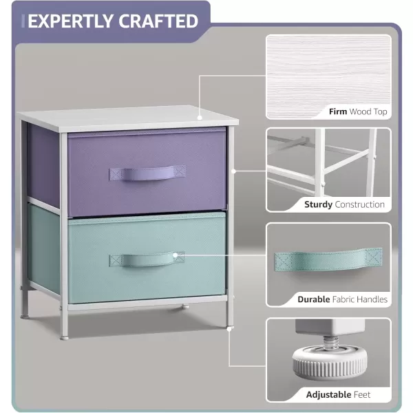 imageSorbus Nightstand with 2 Drawers  Kids Bedside Furniture End Table Night Stand  Steel Frame Wood Top ampamp Easy Pull Fabric Bins  Dresser ampamp Chest for Home Bedroom Accessories Office ampamp College DormPurpleAqua