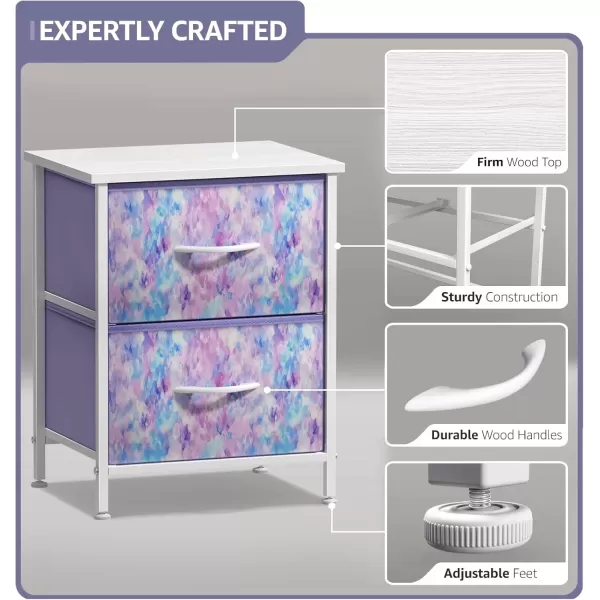 imageSorbus Nightstand with 2 Drawers  Kids Bedside Furniture End Table Night Stand  Steel Frame Wood Top ampamp Easy Pull Fabric Bins  Dresser ampamp Chest for Home Bedroom Accessories Office ampamp College DormPurple Tiedye