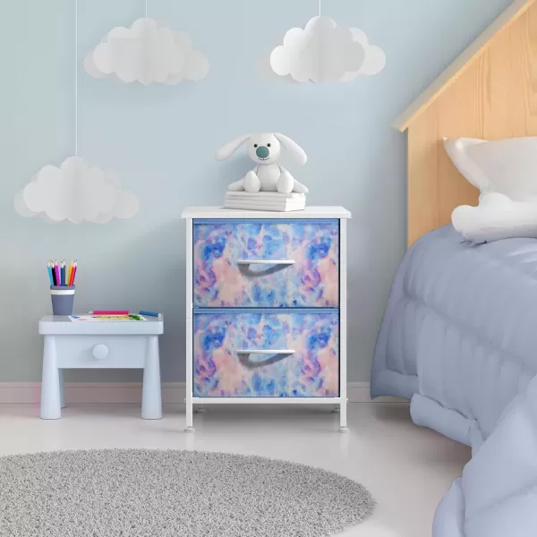 imageSorbus Nightstand with 2 Drawers  Kids Bedside Furniture End Table Night Stand  Steel Frame Wood Top ampamp Easy Pull Fabric Bins  Dresser ampamp Chest for Home Bedroom Accessories Office ampamp College DormBlue Tiedye