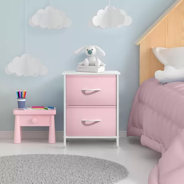 imageSorbus Nightstand with 2 Drawers  Kids Bedside Furniture End Table Night Stand  Steel Frame Wood Top ampamp Easy Pull Fabric Bins  Dresser ampamp Chest for Home Bedroom Accessories Office ampamp College DormPink