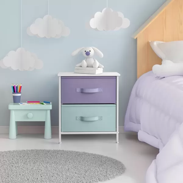 imageSorbus Nightstand with 2 Drawers  Kids Bedside Furniture End Table Night Stand  Steel Frame Wood Top ampamp Easy Pull Fabric Bins  Dresser ampamp Chest for Home Bedroom Accessories Office ampamp College DormPurpleAqua